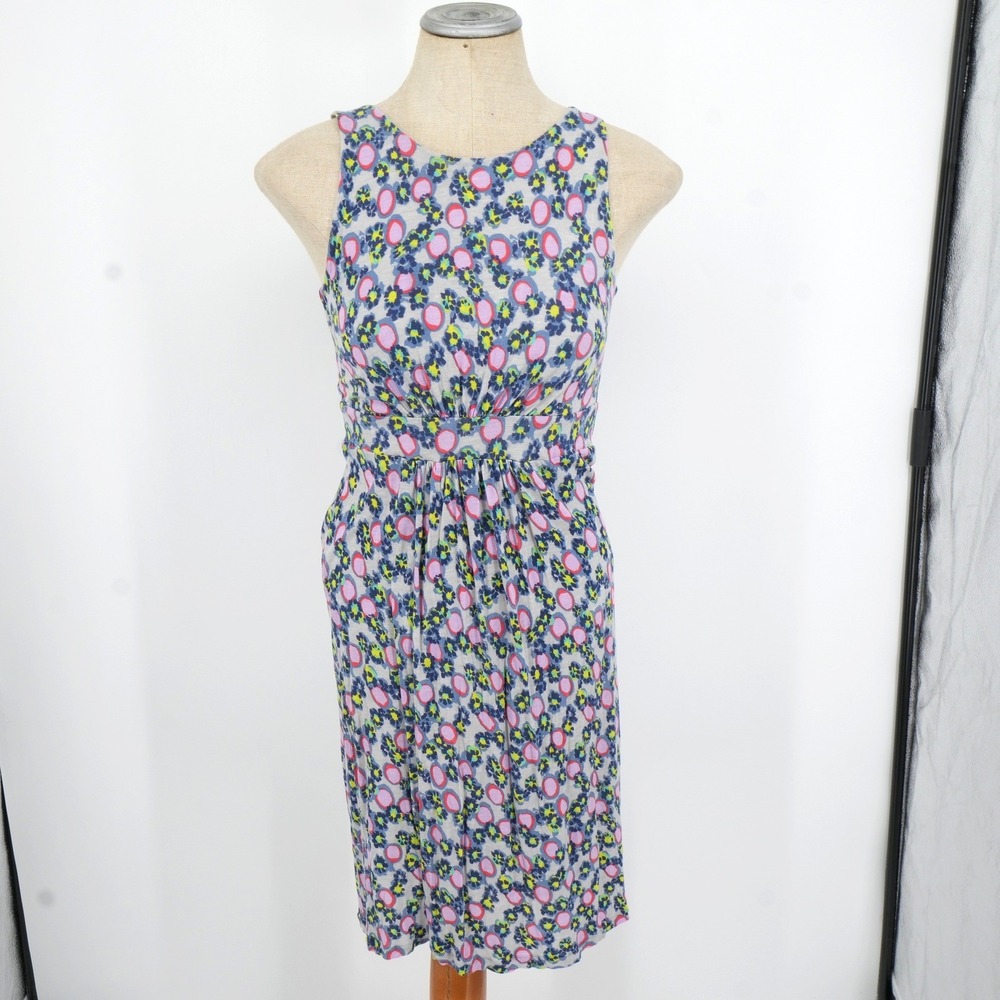 Boden Empire Waist Dress Womens US 2R Grey Floral Lyocell Sleeveless Knee Length